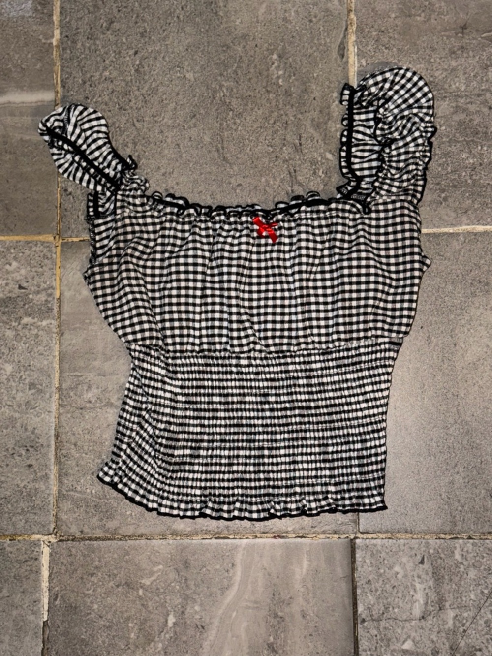 Women’s Black & White Gingham Smocked Tank Top - Unbranded